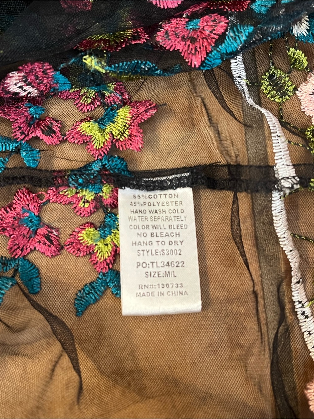 Umgee Embroidered Floral Black Mesh Kimono & Top Set M/L, XL - Picture 13 of 16